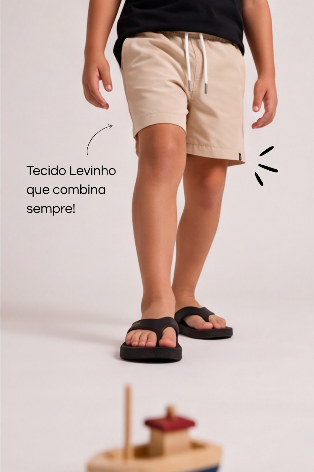 Short Infantil Tactel com ajuste na cintura UV 50+ Areia