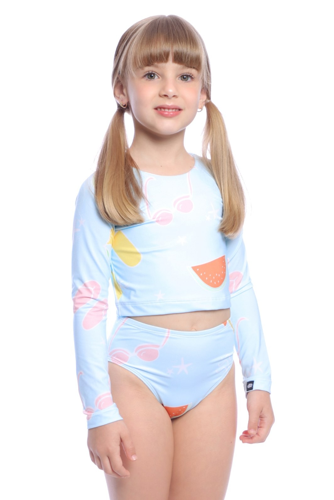 Cropped ML UV Azul Summer com Calcinha Alta Confortável