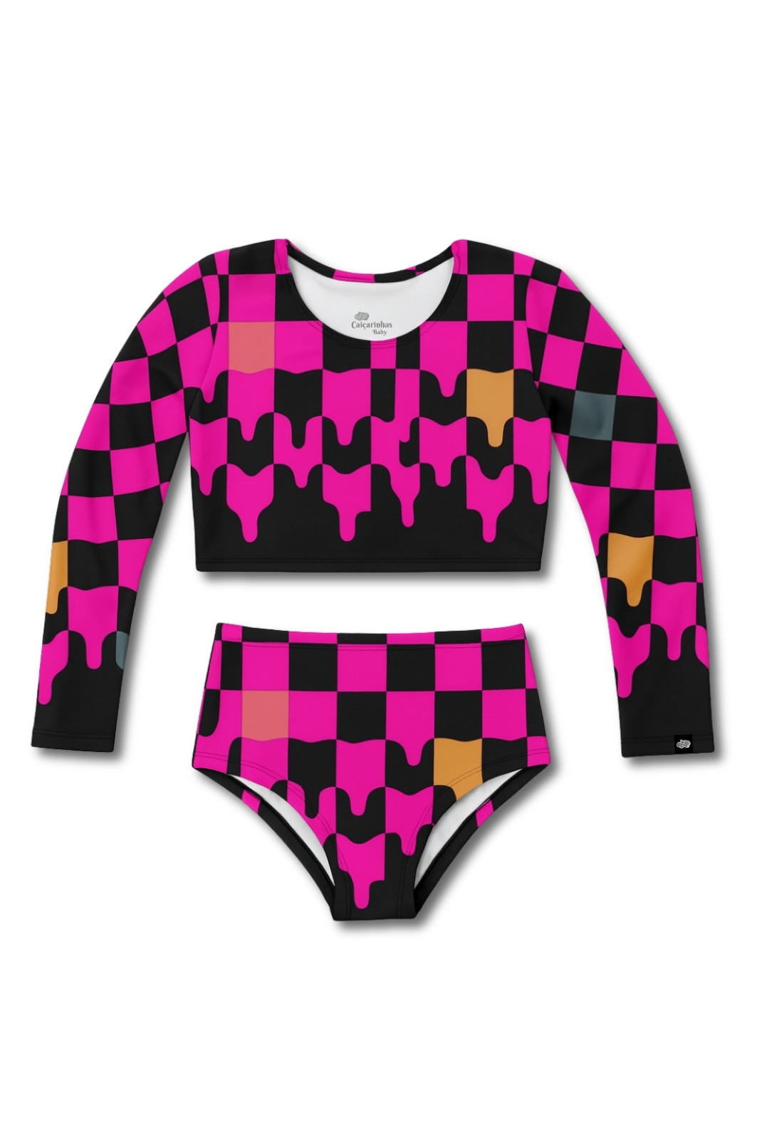 Cropped Manga Longa e Calcinha Alta Proteção UV50+ Rosa com Preto Cropped Manga Longa e Calcinha Alta Proteção UV50+ Rosa com Preto