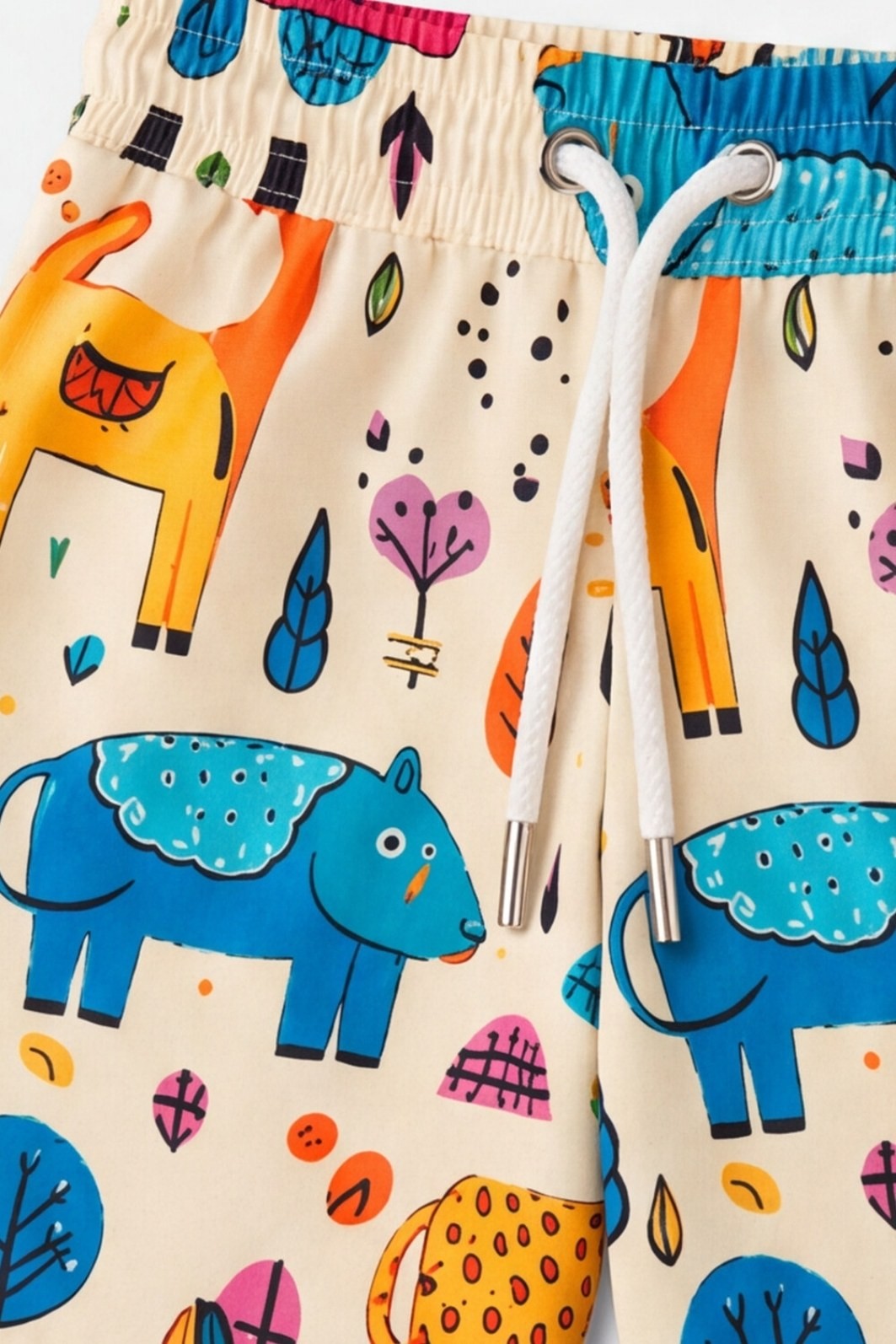 Short Tactel UV Bege Animais Abstratos Short Tactel UV Bege Animais Abstratos