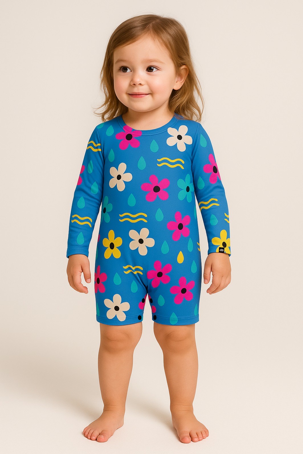 Macacão Praia Bebê Proteção Solar UV 50+ Manga Longa Azul Dona Flor