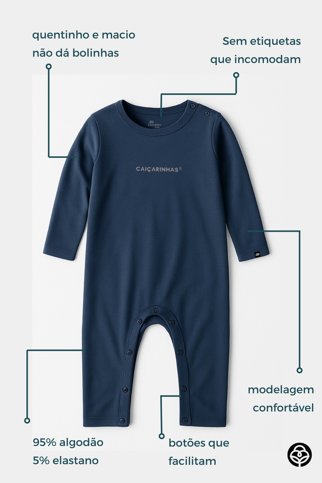Macacão Longo Manga Longa Caiçarinhas ® Azul Marinho Macacão Longo Manga Longa Caiçarinhas ® Azul Marinho