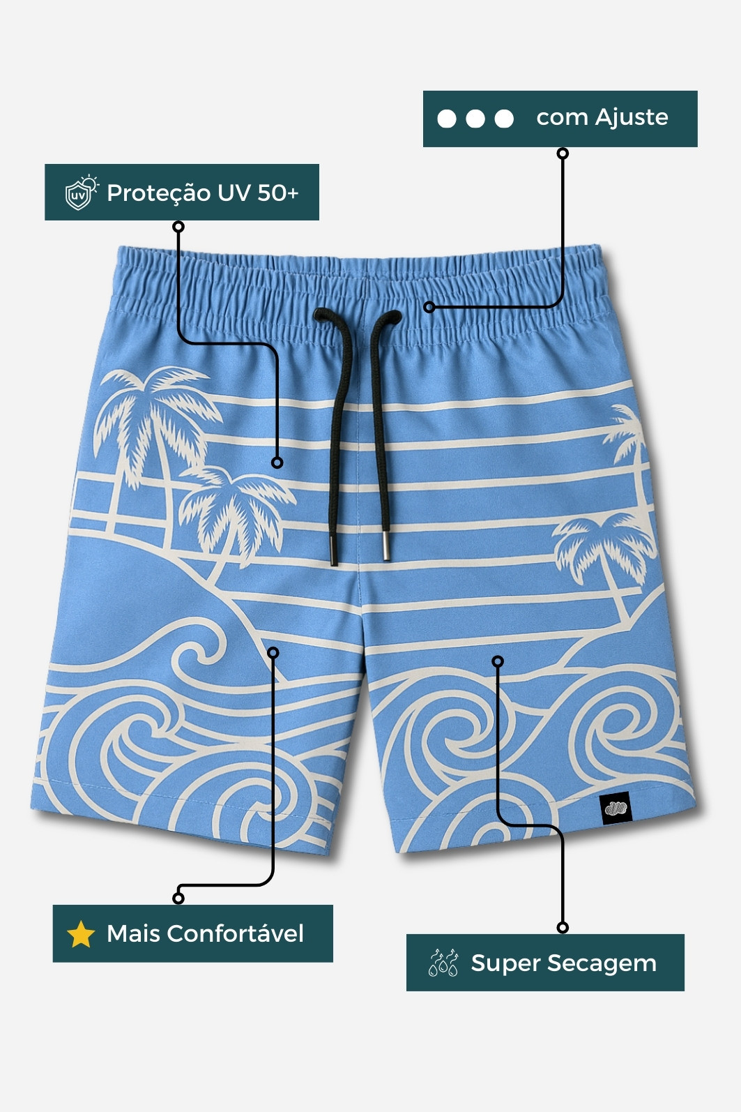 Short Infantil Tactel com ajuste na cintura e proteção UV 50+ Azul Beach On Short Infantil Tactel com ajuste na cintura e proteção UV 50+ Azul Beach On