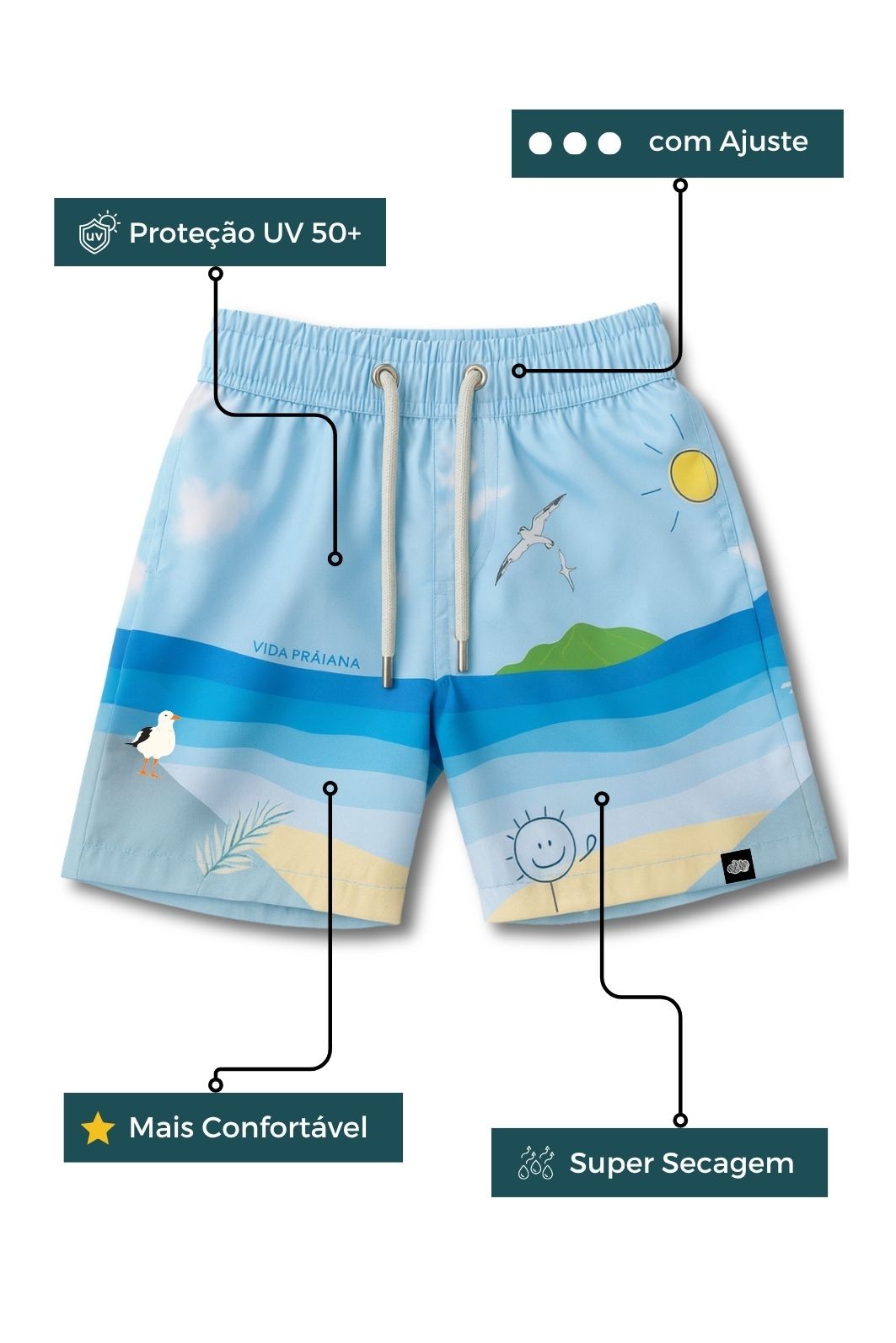 Short Tactel UV Azul Vida Praiana Short Tactel UV Azul Vida Praiana