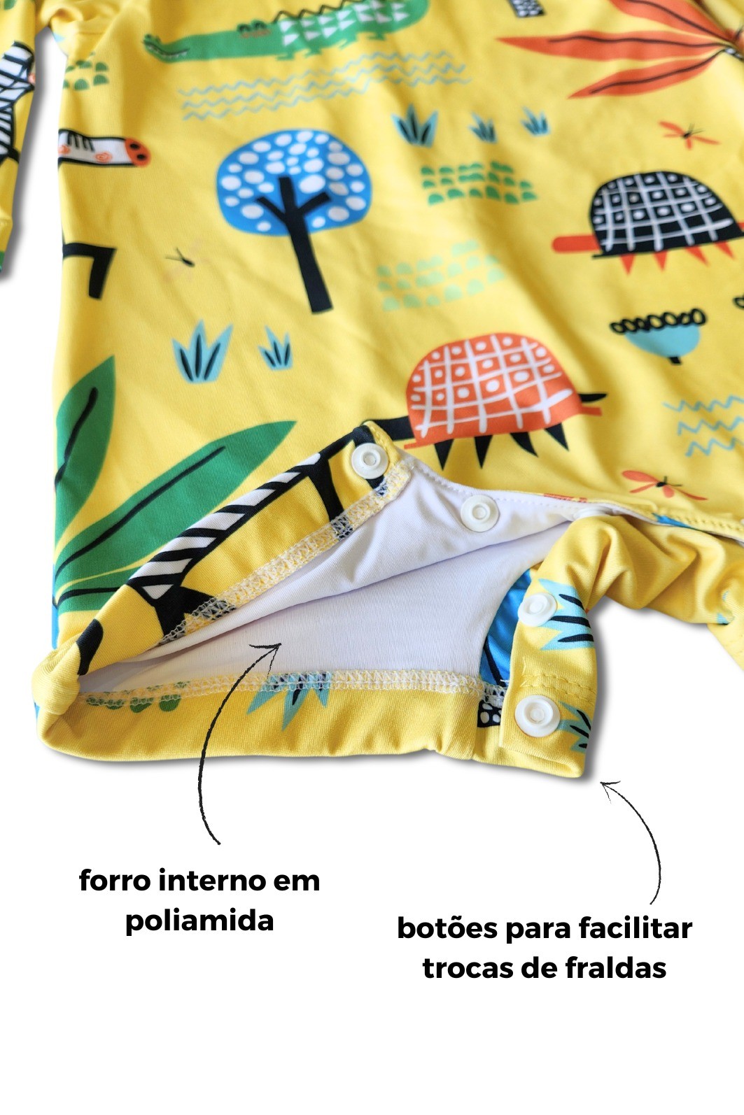 Macacão Praia Bebê Proteção Solar UV 50+ Manga Longa Amarelo Safari Macacão Praia Bebê Proteção Solar UV 50+ Manga Longa Amarelo Safari