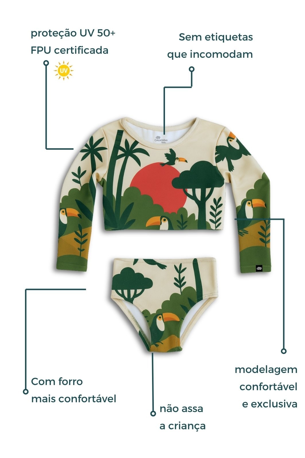 Cropped Manga Longa e Calcinha Alta Proteção UV50+ Off White Selva Cropped Manga Longa e Calcinha Alta Proteção UV50+ Off White Selva