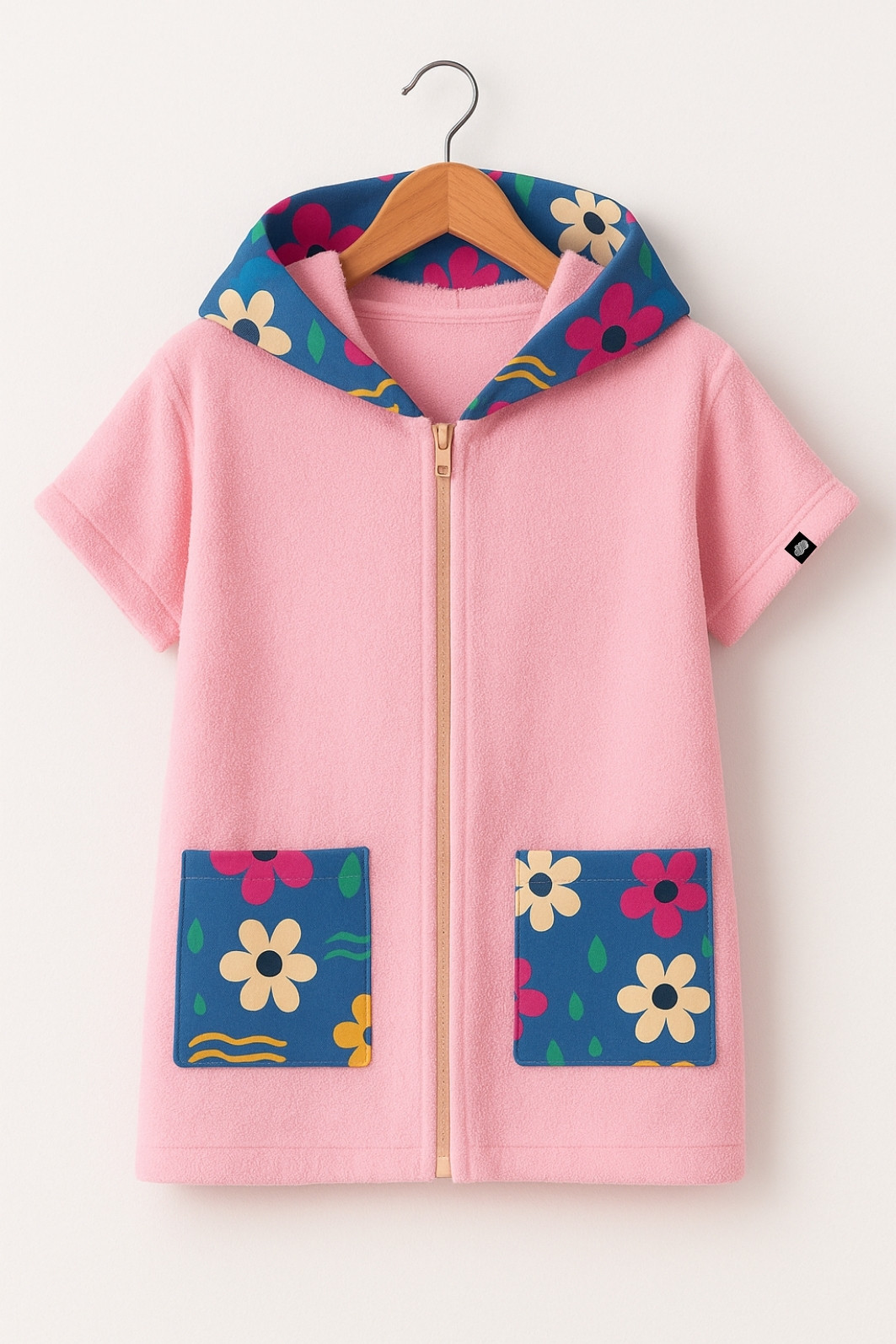 Roupão Infantil Com Capuz 100% Algodão Atoalhado Super Secagem Proteção UV50+ Rosa Dona Flor