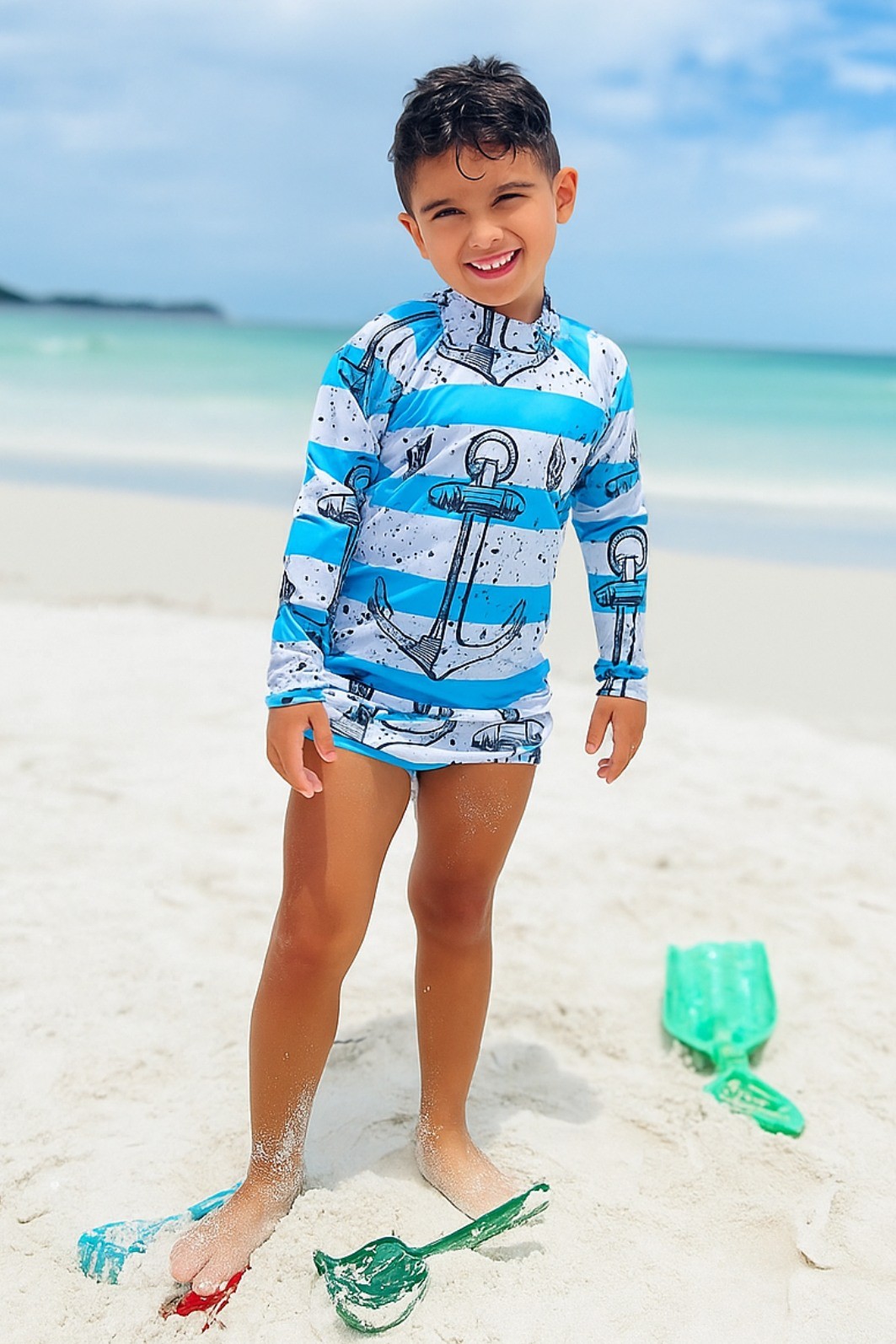 Camisa Proteção Uv 50+ Infantil + Sunga Branco Âncora