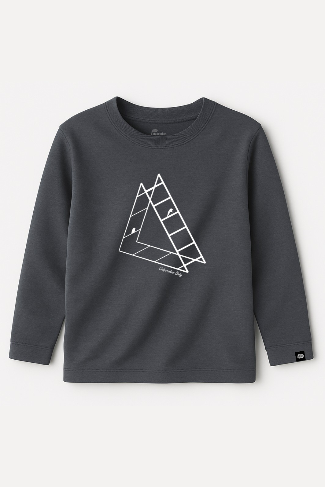 Camiseta Infantil Manga Longa Algodão Toque Macio Cinza Chumbo Escada Minimalista Camiseta Infantil Manga Longa Algodão Toque Macio Cinza Chumbo Escada Minimalista