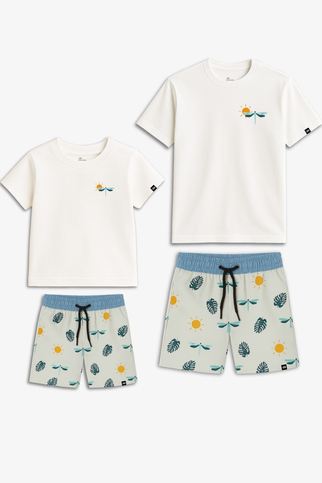 Kit Libelulas Pai e Filho Camisetas e Shorts