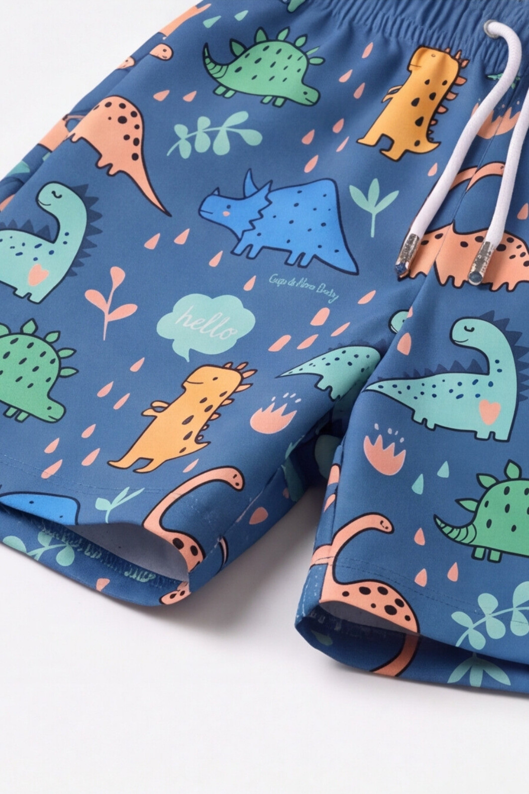 Short Infantil Tactel de banho com ajuste na cintura e proteção UV 50+ Azul Dinossauros