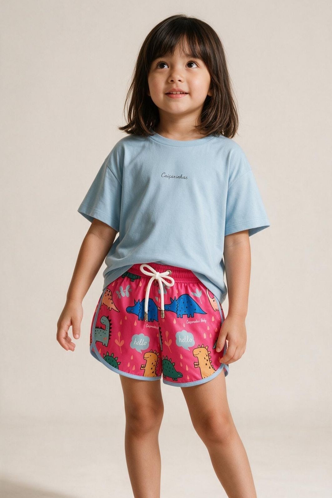 Short Infantil Tactel curto de banho com ajuste na cintura e Proteção UV 50+ Rosa Dinossauros Short Infantil Tactel curto de banho com ajuste na cintura e Proteção UV 50+ Rosa Dinossauros
