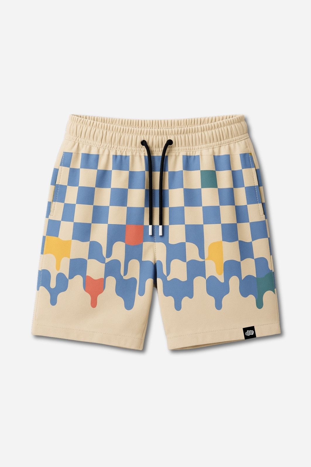 Short Infantil Tactel com ajuste na cintura UV 50+ Off White com Azul Quadriculados Short Infantil Tactel com ajuste na cintura UV 50+ Off White com Azul Quadriculados