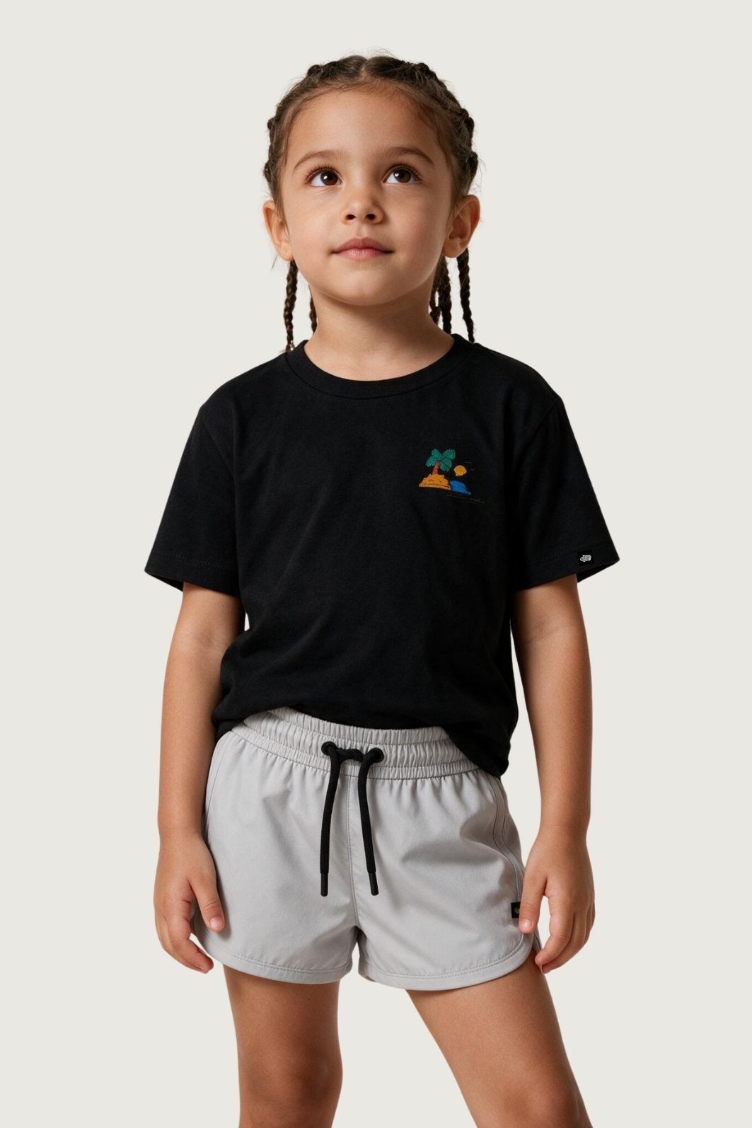 Short Infantil Tactel curto de banho com ajuste na cintura e Proteção UV 50+ Cinza Claro