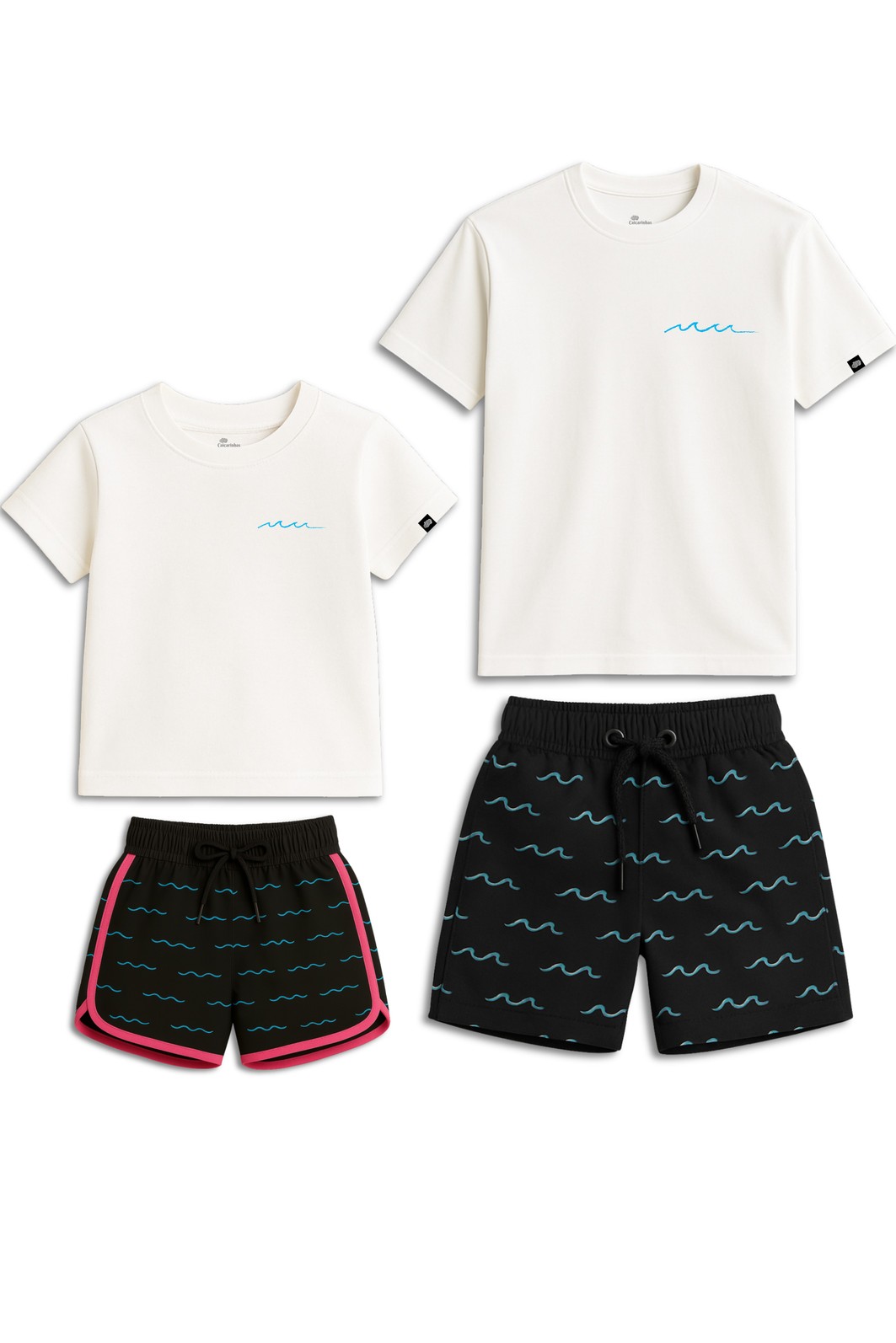 Kit Pai e Filha Ondinhas Camisetas e Shorts