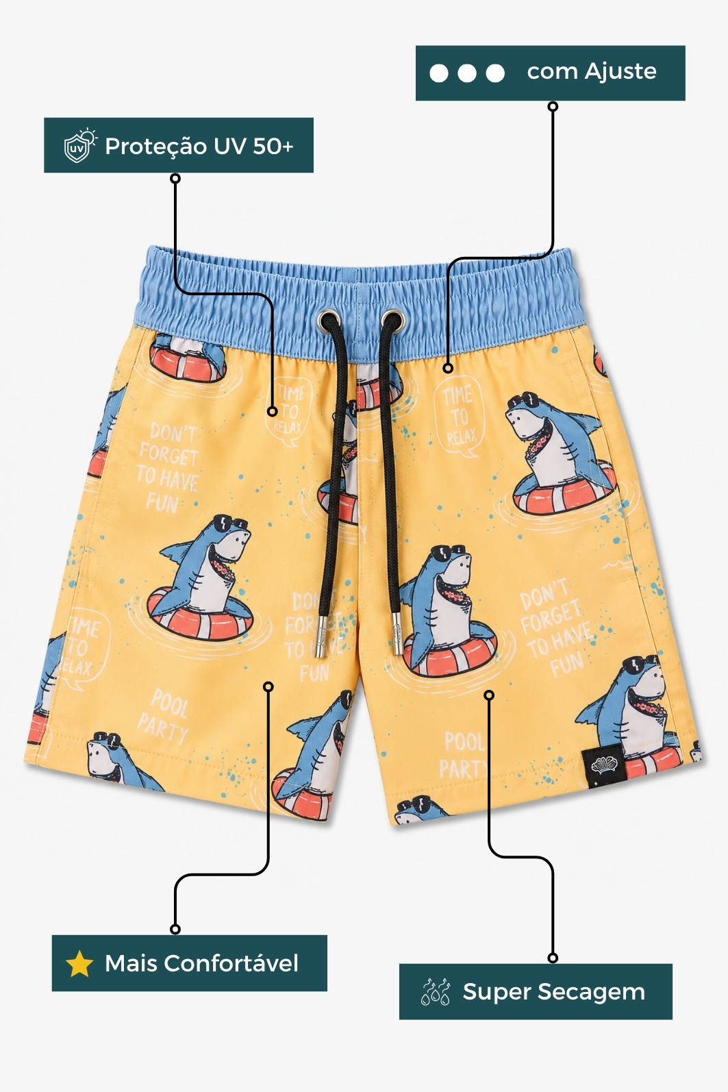 Short Tactel UV Amarelo Tuba Relax Tamanho:1 a 2 anos