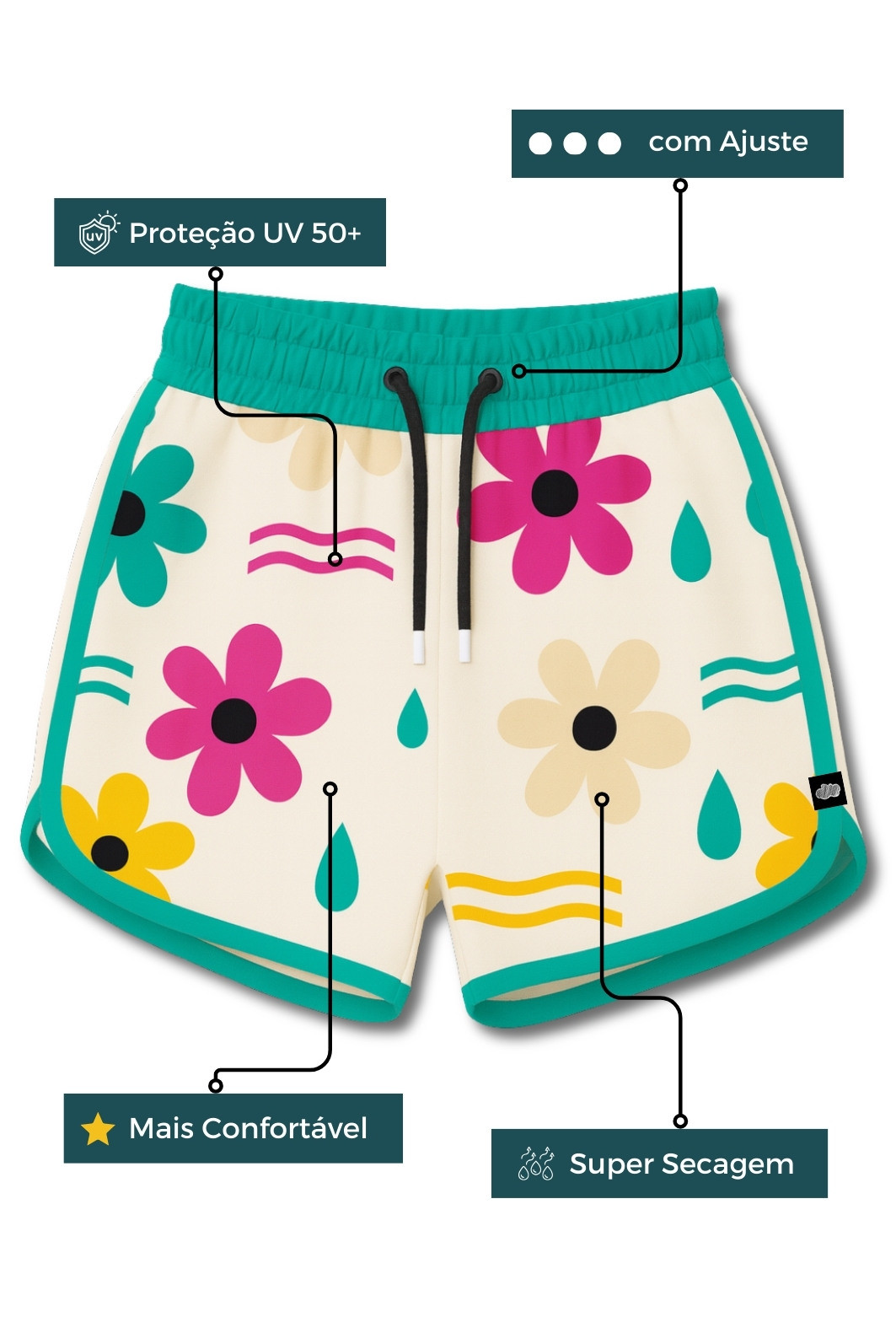 Short Infantil Boleado Tactel com ajuste na cintura UV 50+ Off White Dona Flor Short Infantil Boleado Tactel com ajuste na cintura UV 50+ Off White Dona Flor