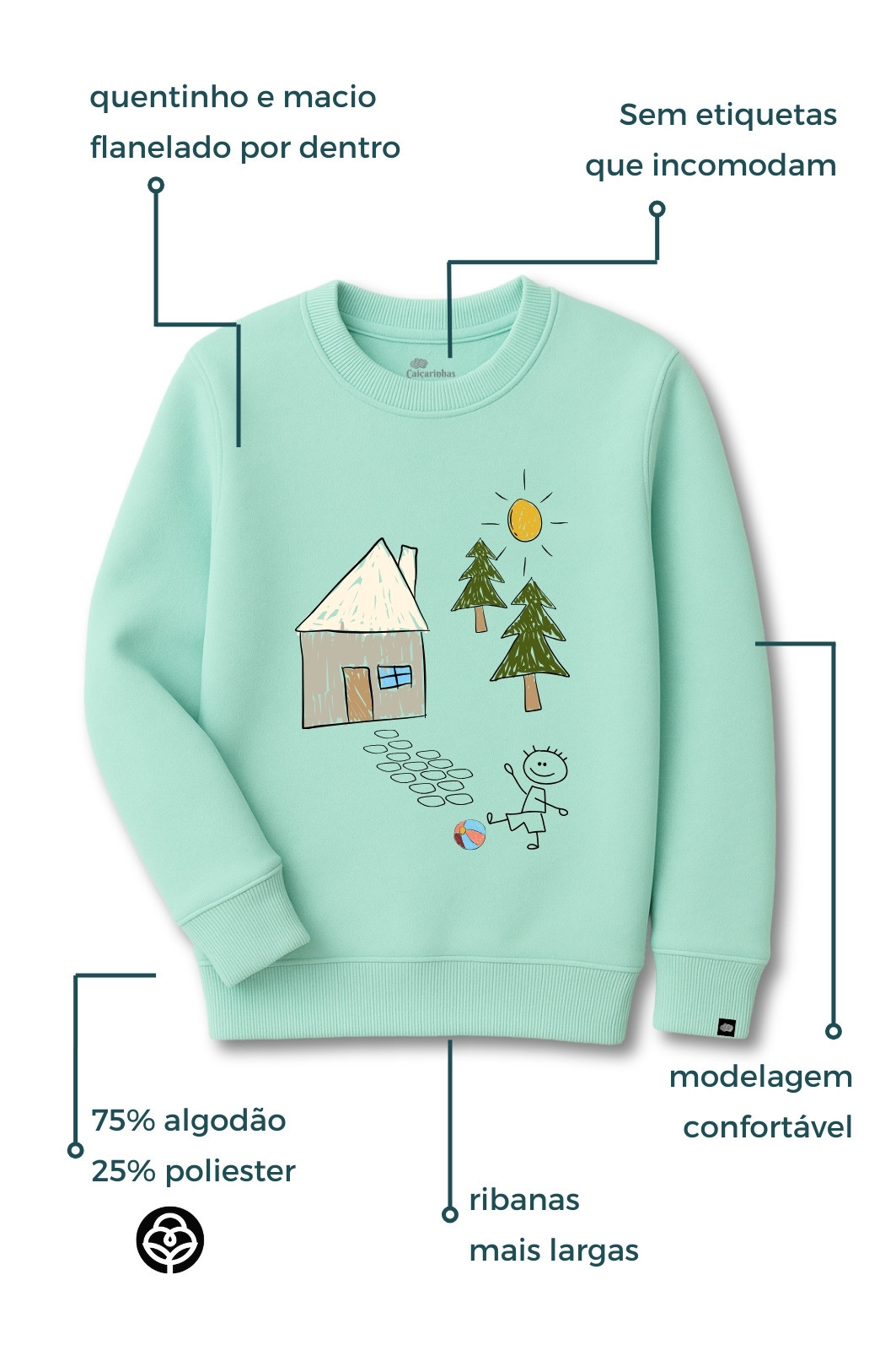 Blusão Infantil Moletom Felpado Verde Menta Criança na Floresta Blusão Infantil Moletom Felpado Verde Menta Criança na Floresta