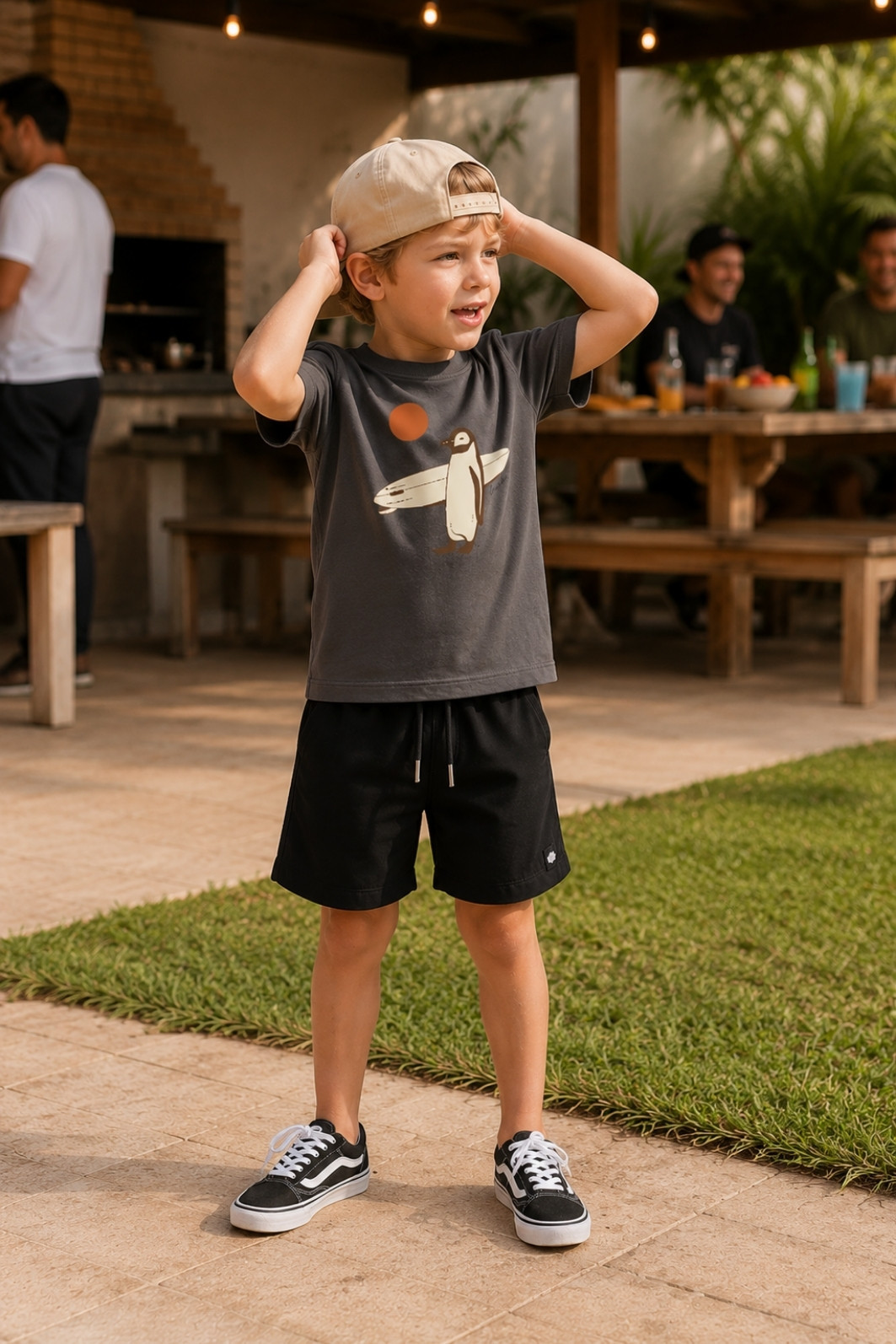 Short Infantil Tactel com ajuste na cintura UV 50+ Preto Liso