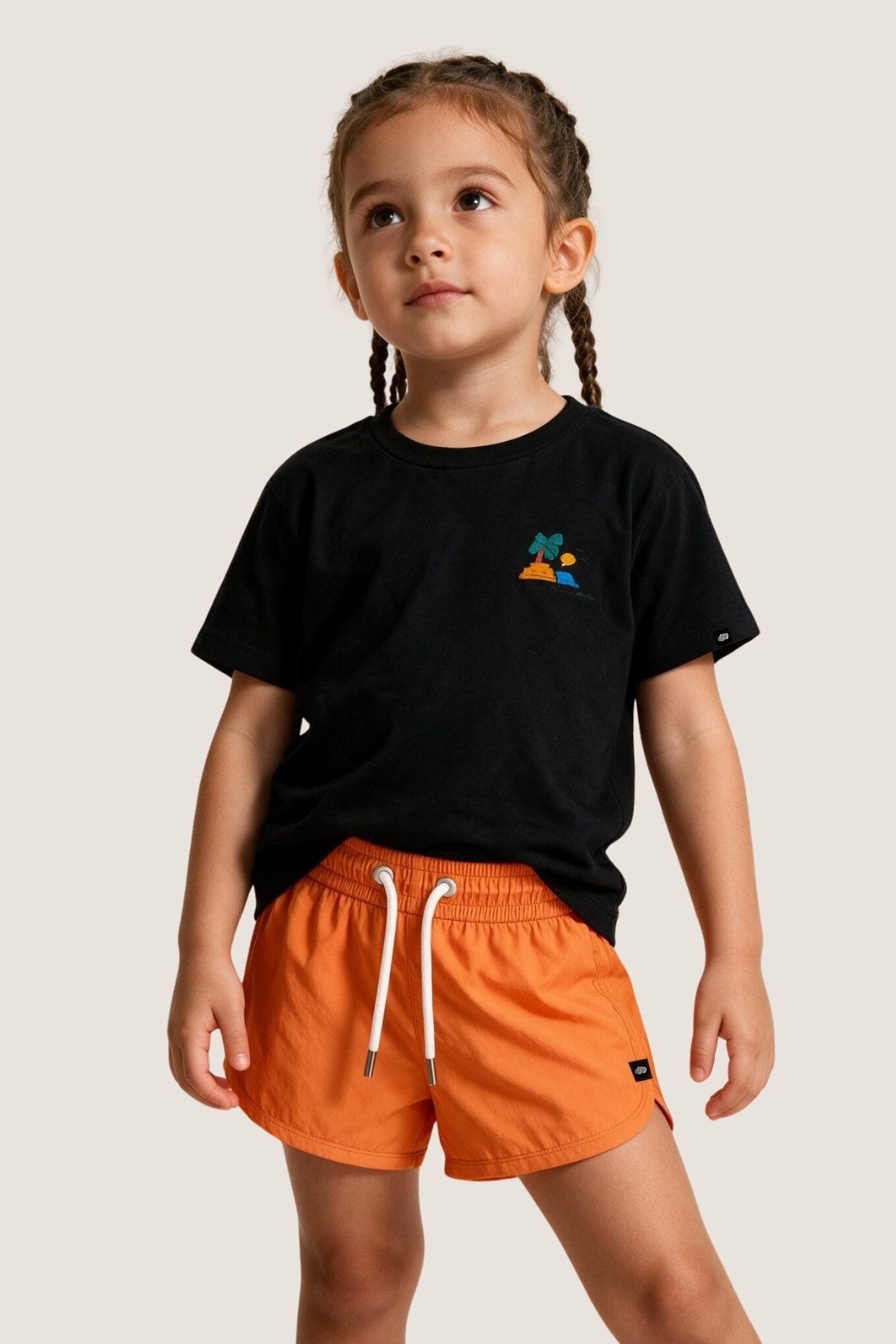 Short Infantil Tactel curto de banho com ajuste na cintura e Proteção UV 50+ Laranja