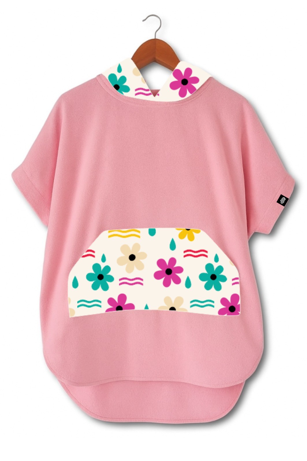 Roupão Poncho Infantil Com Capuz 100% Algodão Atoalhado Super Secagem Proteção UV50+ Rosa Dona Flor