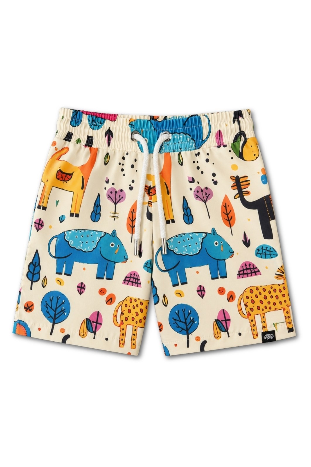 Short Tactel UV Bege Animais Abstratos Short Tactel UV Bege Animais Abstratos