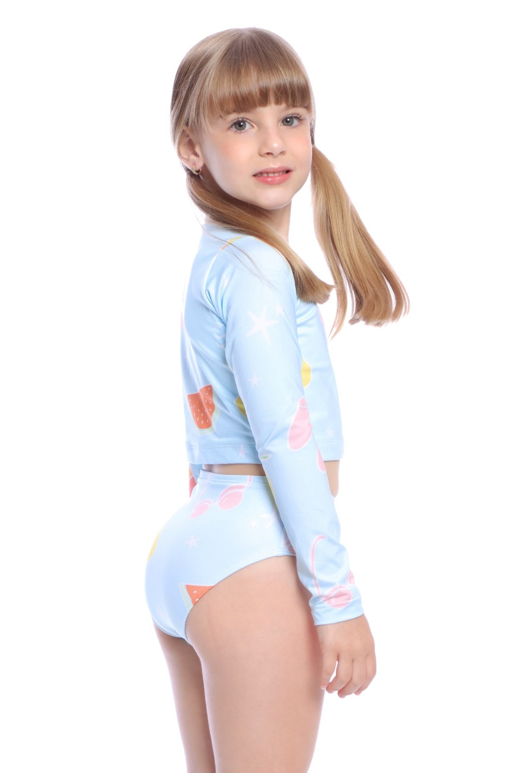 Cropped ML UV Azul Summer com Calcinha Alta Confortável