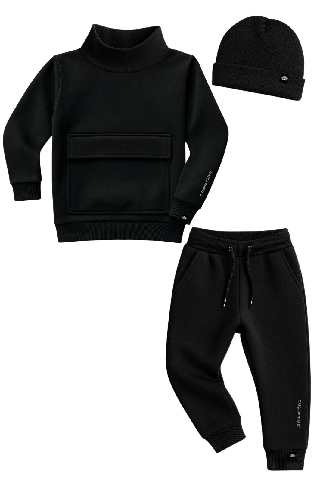 Kit Completo Preto Casaco + Calça + Touca em Moletom quentinho e confortável Kit Completo Preto Casaco + Calça + Touca em Moletom quentinho e confortável