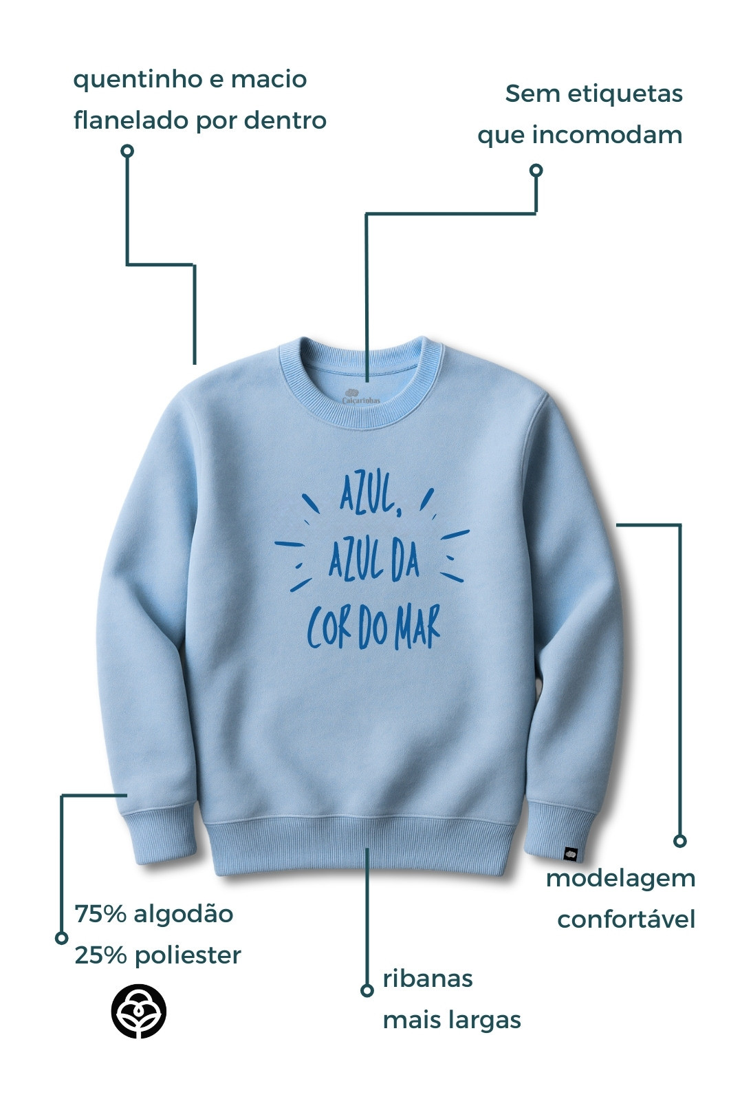 Blusão Infantil Felpado Azul Azul da Cor do Mar