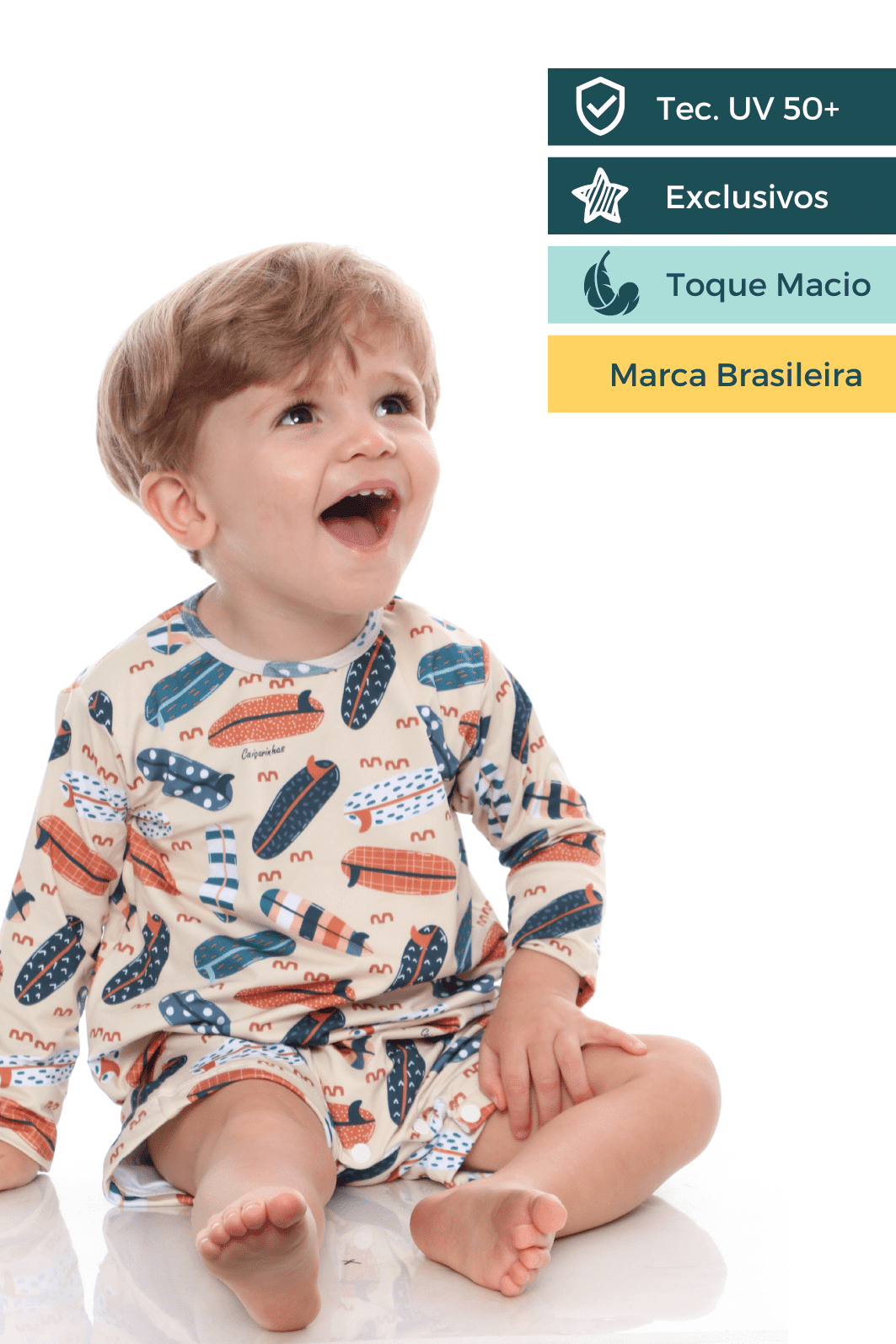 Macaquinho De Praia Com Proteção Solar FPS 50+ Para Bebé - Manga Comprida Com Zíper
