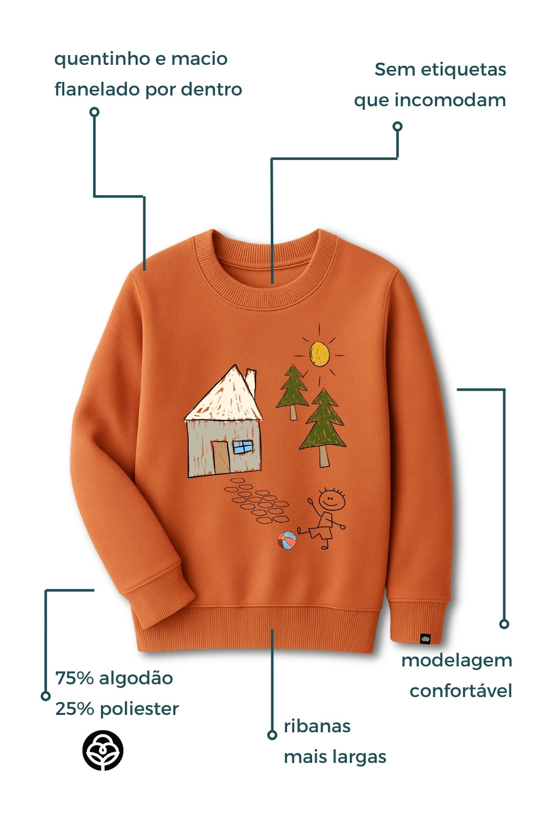 Blusão Infantil Moletom Felpado Terra Cota Criança na Floresta