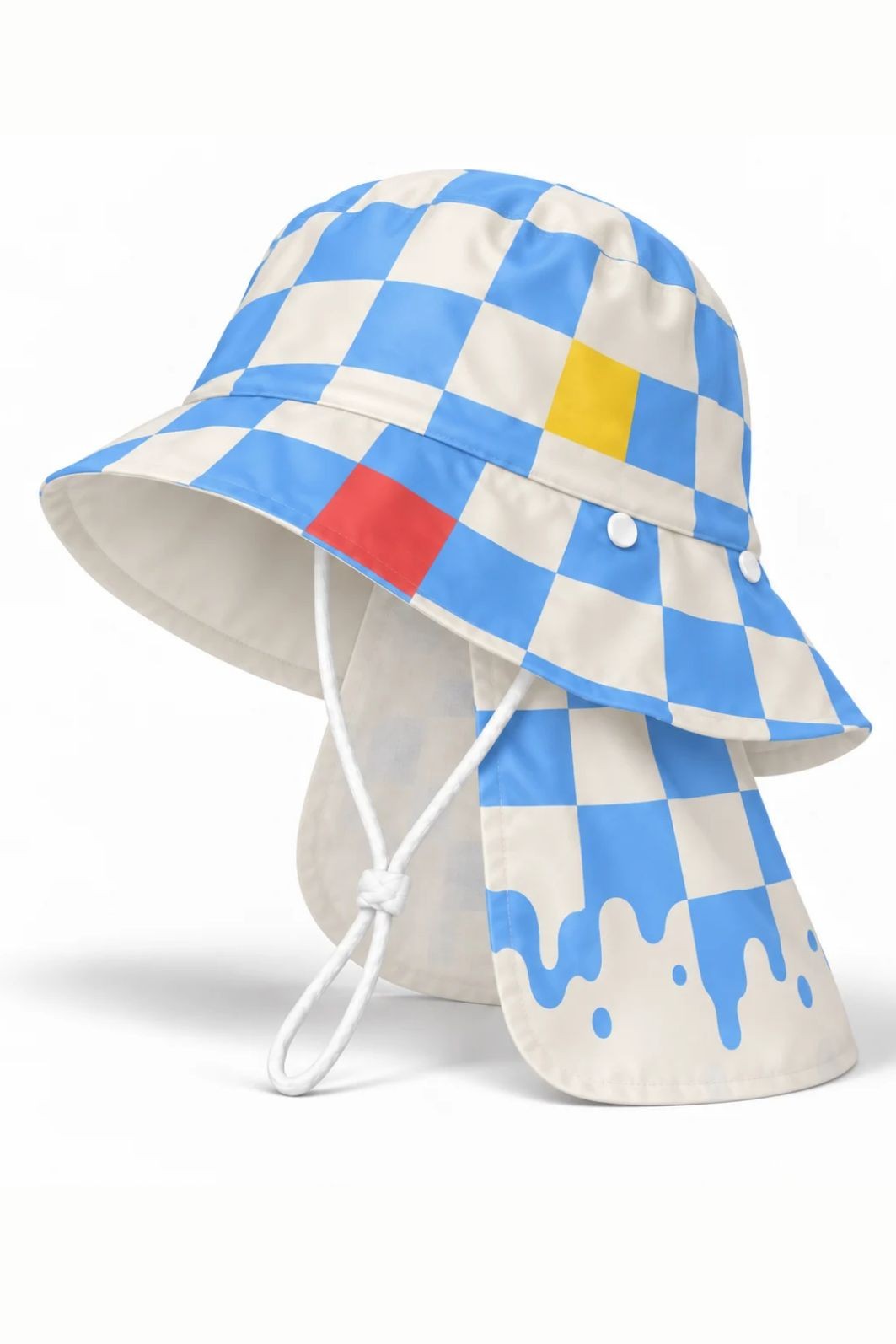 Chapéu infantil Proteção Solar UV 50+ Dupla Face Ajustável Off White e Azul Quadriculados Chapéu infantil Proteção Solar UV 50+ Dupla Face Ajustável Off White e Azul Quadriculados