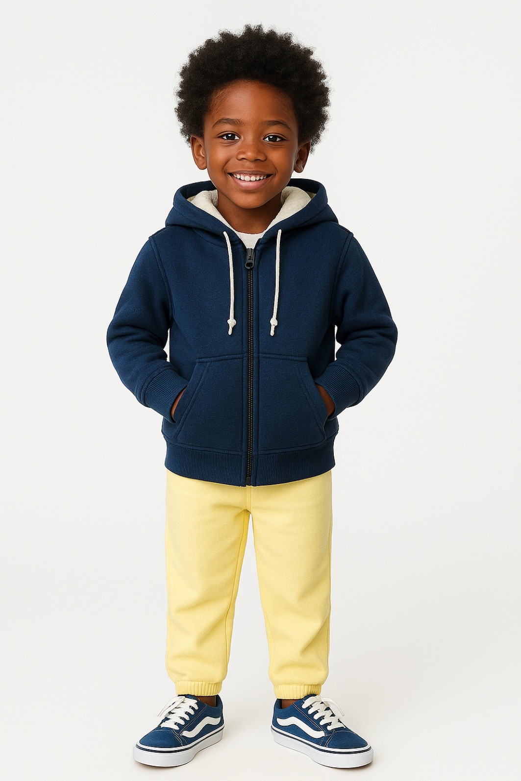 Kit Casaco com Zíper Azul Marinho e Calça Jogger Amarelo Moletom Confort