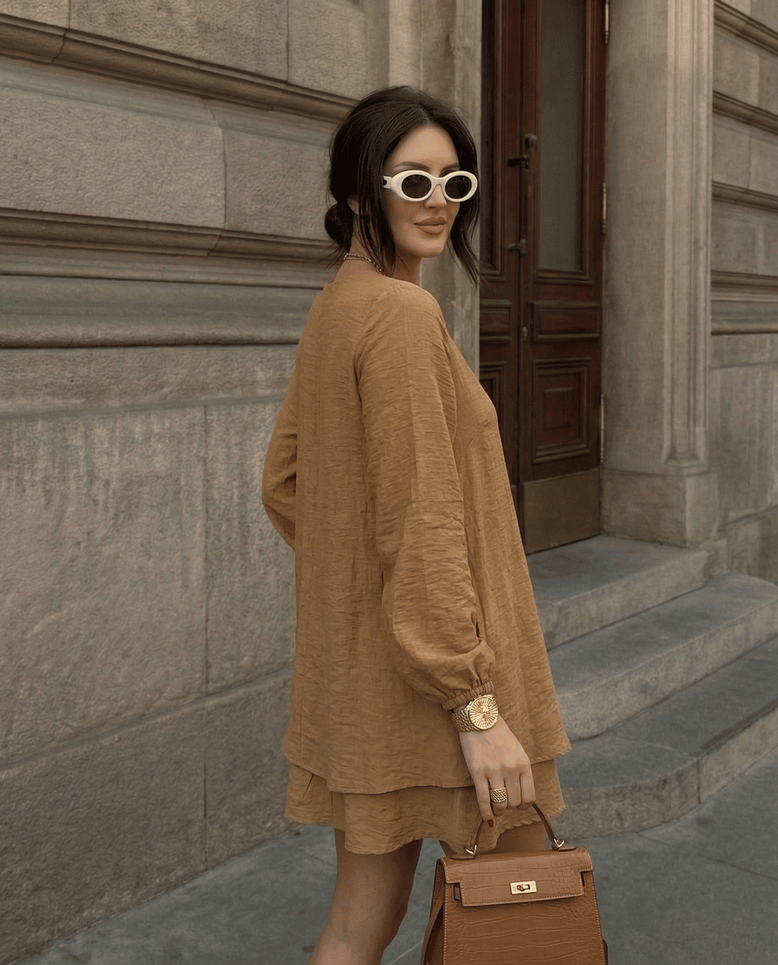 VESTIDO DUPLO MANGA LONGA - MASCAVO VESTIDO DUPLO MANGA LONGA - MASCAVO