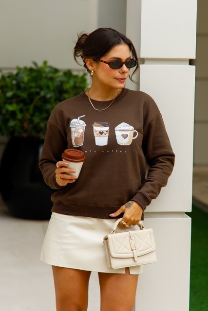 BLUSÃO MOLETOM ONLY COFFEE - MARROM BLUSÃO MOLETOM ONLY COFFEE - MARROM