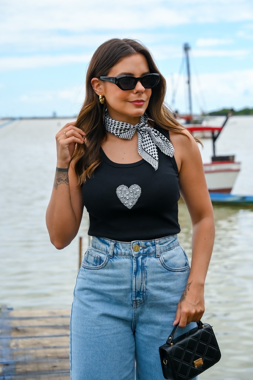REGATA HEART SHINE - PRETO REGATA HEART SHINE - PRETO