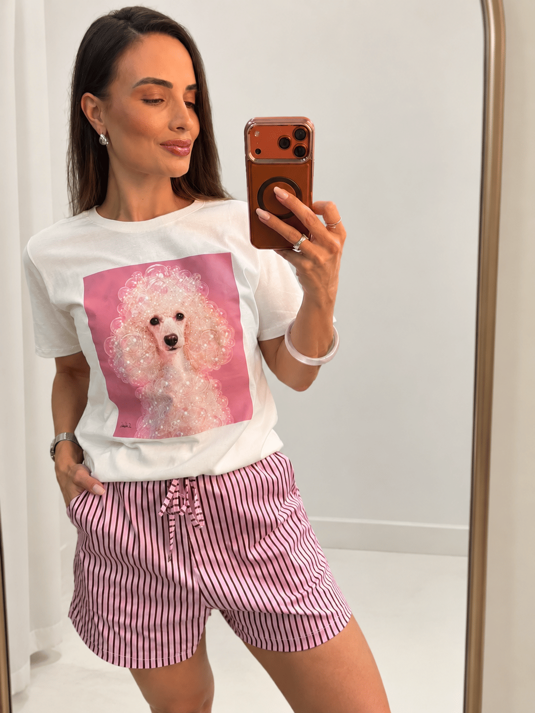 SHORTS REBECA LISTRADO - ROSA COM MARROM