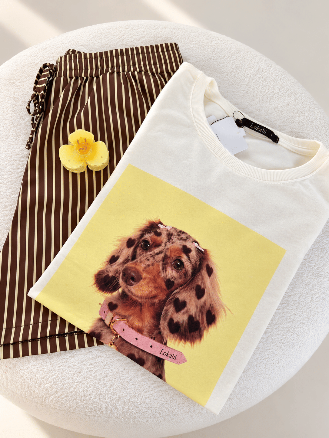 SHORTS REBECA LISTRADO - MARROM COM AMARELO