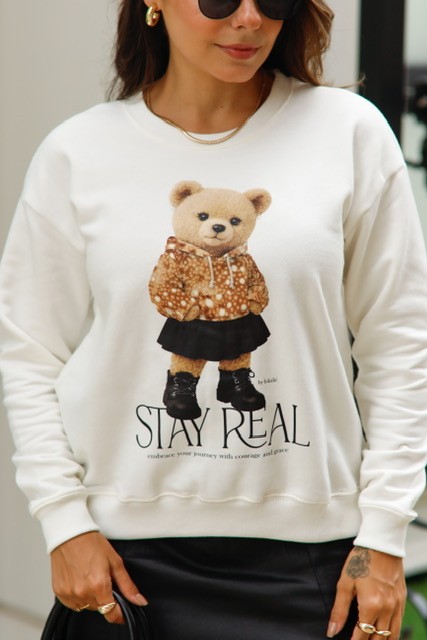 BLUSÃO MOLETOM STAY REAL - OFF WHITE BLUSÃO MOLETOM STAY REAL - OFF WHITE