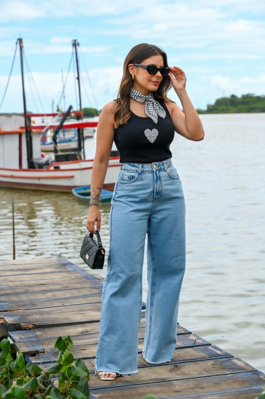 REGATA HEART SHINE - PRETO REGATA HEART SHINE - PRETO