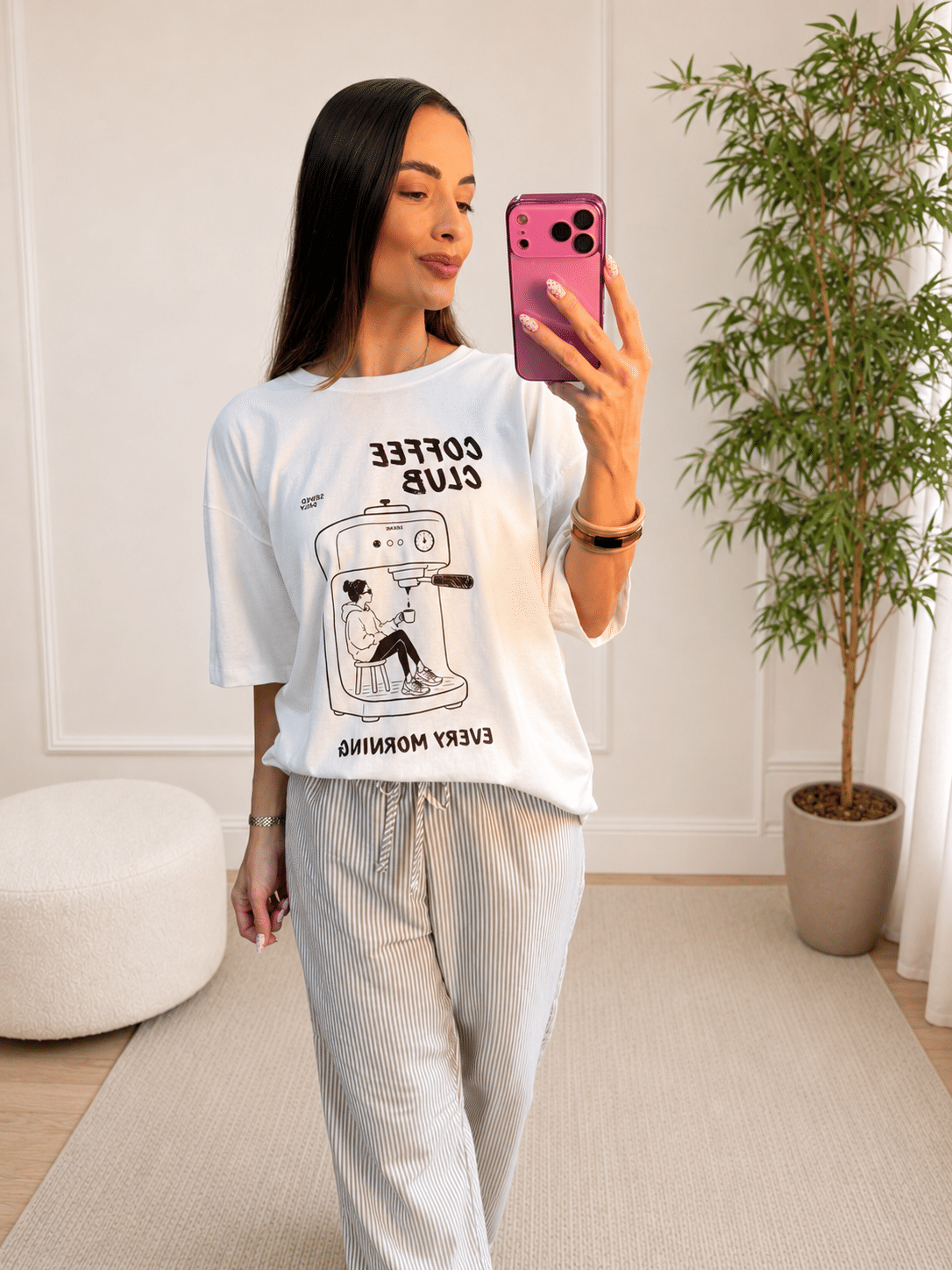 T-SHIRT OVERSIZED COFFEE CLUB - OFF WHITE