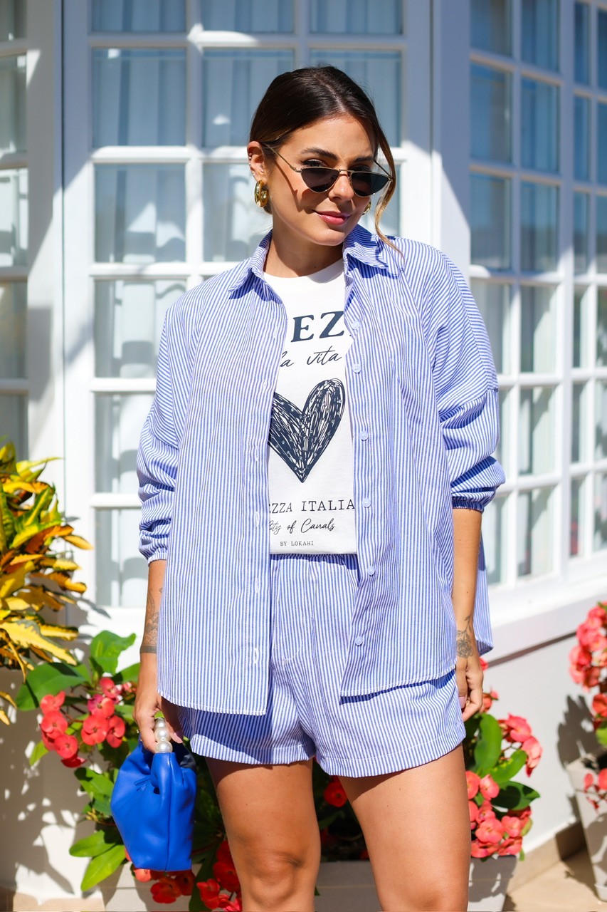 CAMISA OVERSIZED LISTRADA - AZUL