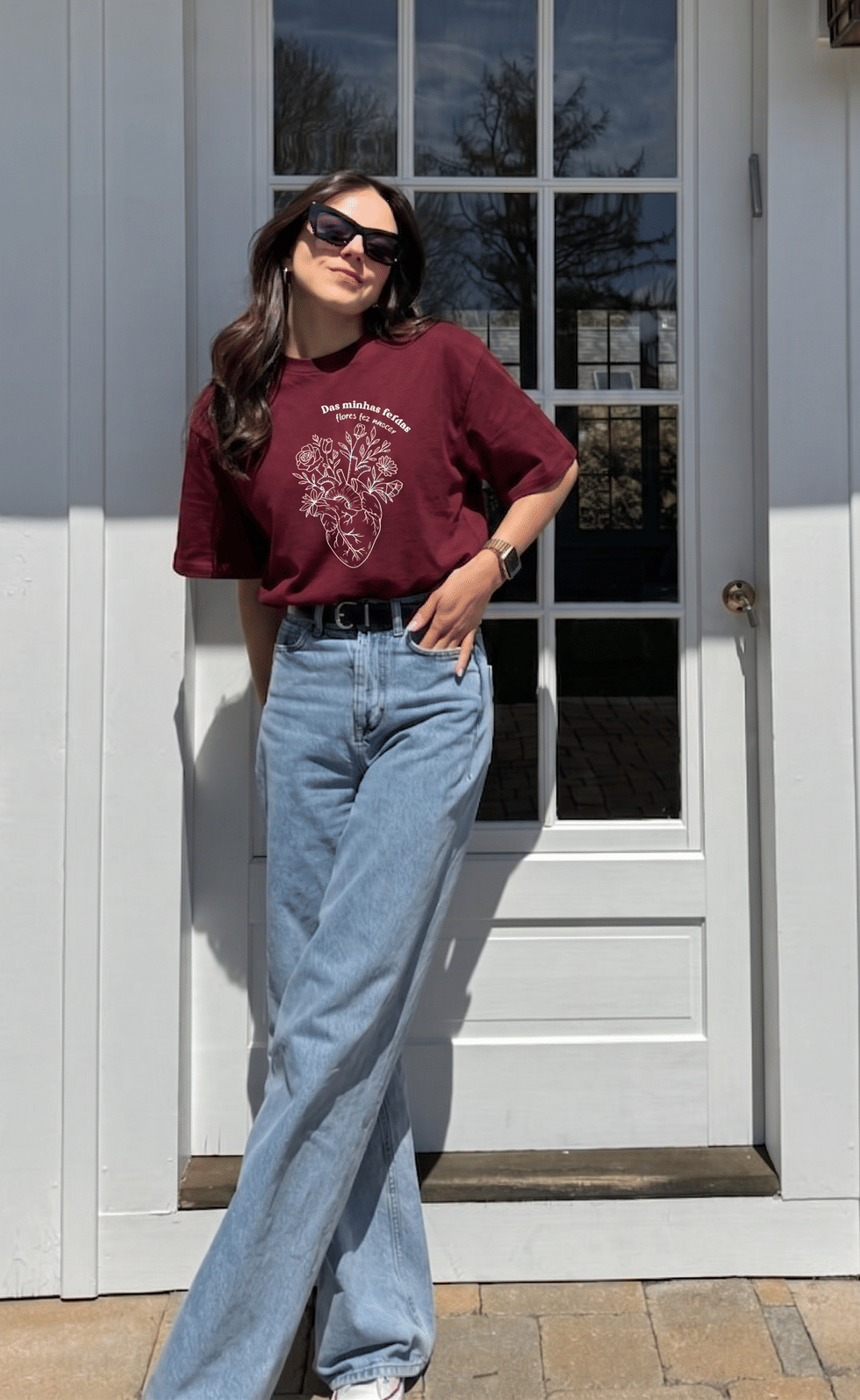 T-SHIRT FLORES DA DOR - BORDÔ