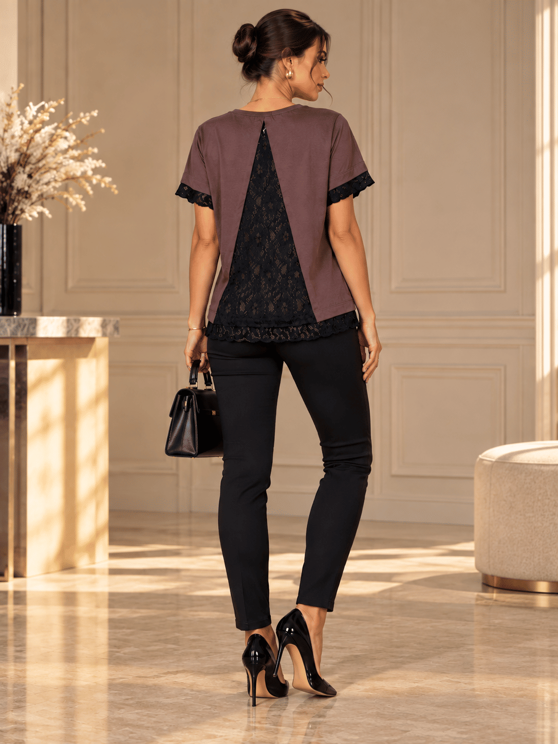 BLUSA RECORTE RENDA - CHOCOLATE
