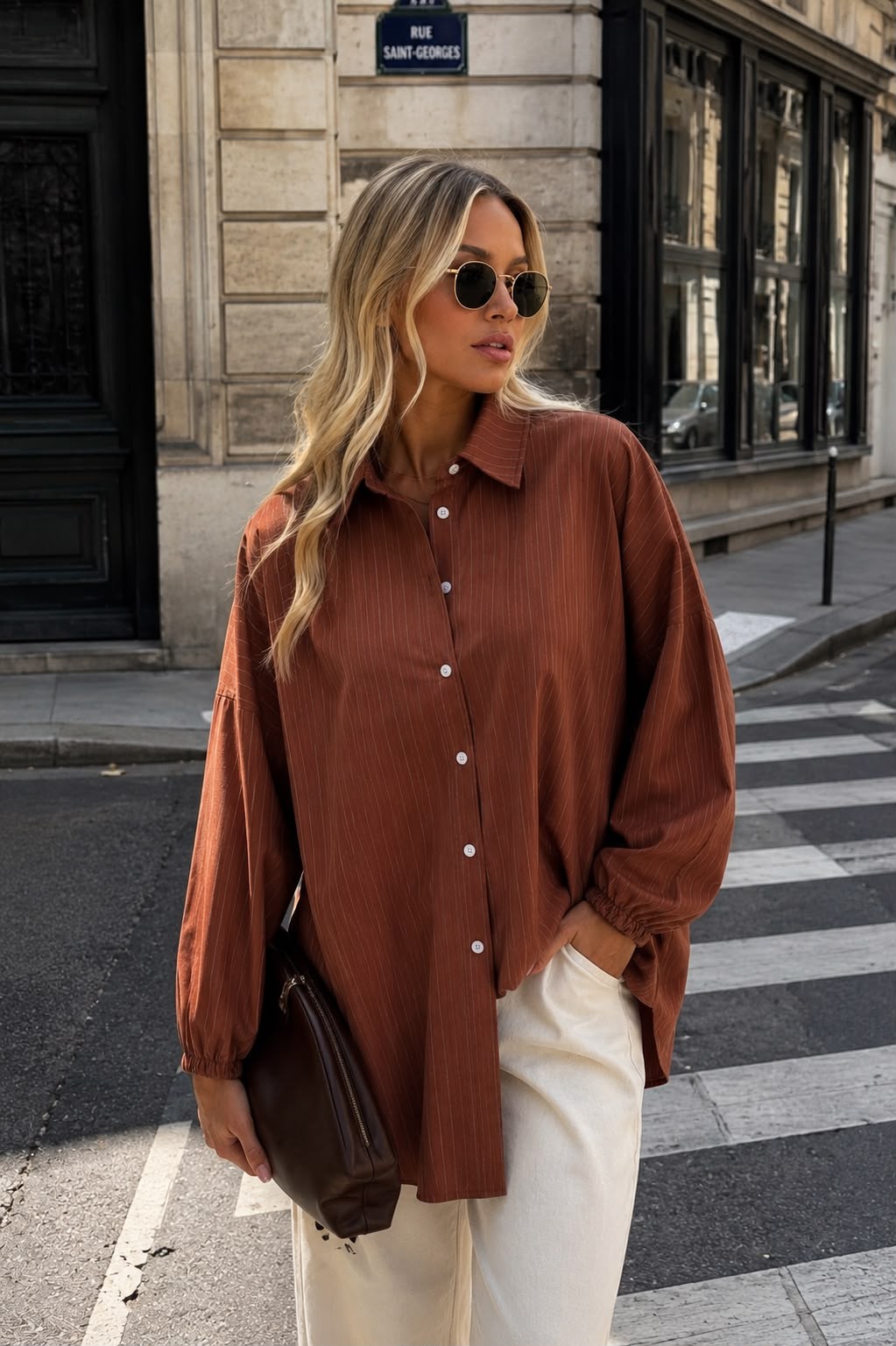 CAMISA OVERSIZED RISCA DE GIZ - CHOCOLATE