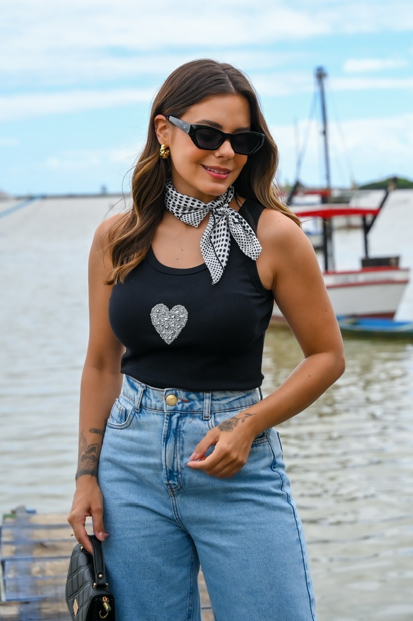 REGATA HEART SHINE - PRETO REGATA HEART SHINE - PRETO