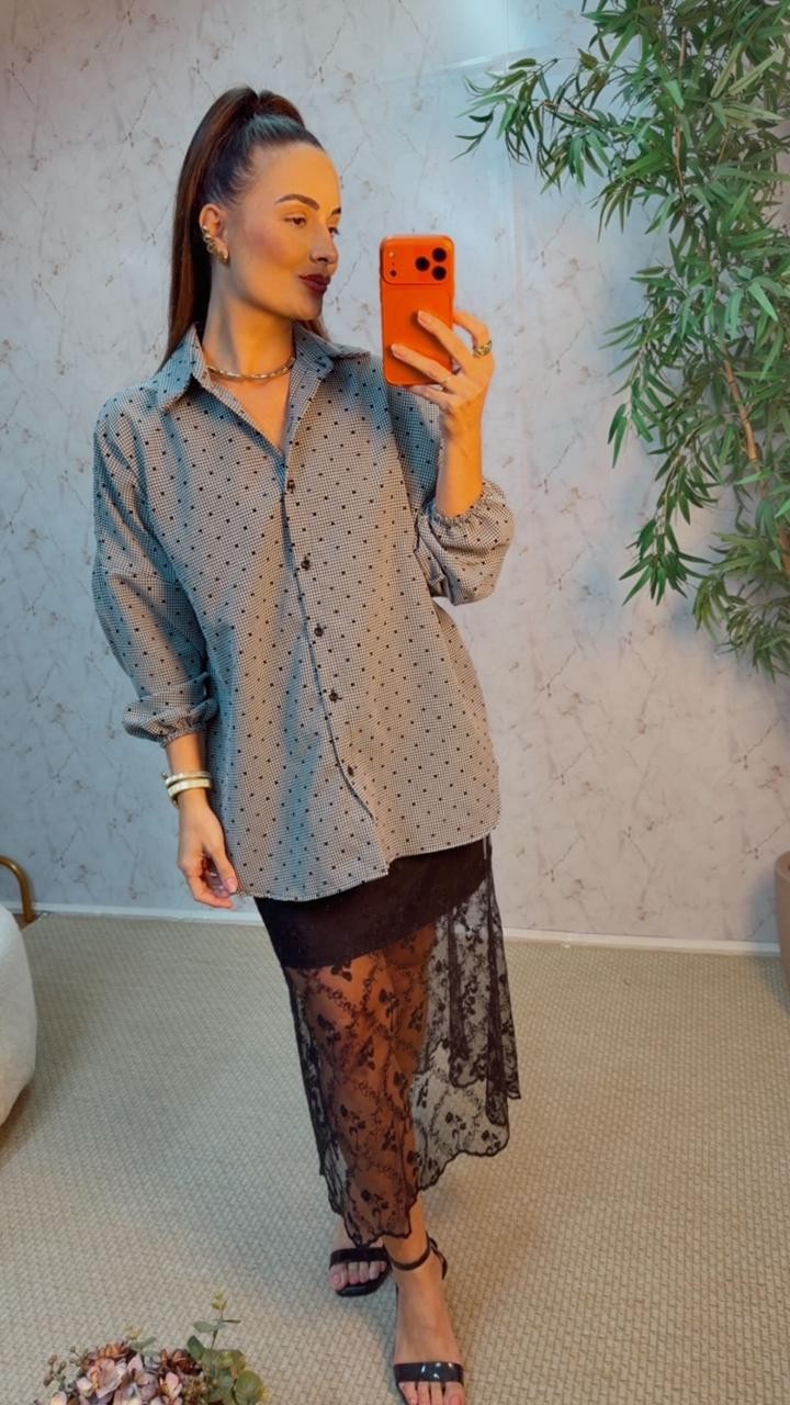 CAMISA OVERSIZED VICHY HEART - PRETA