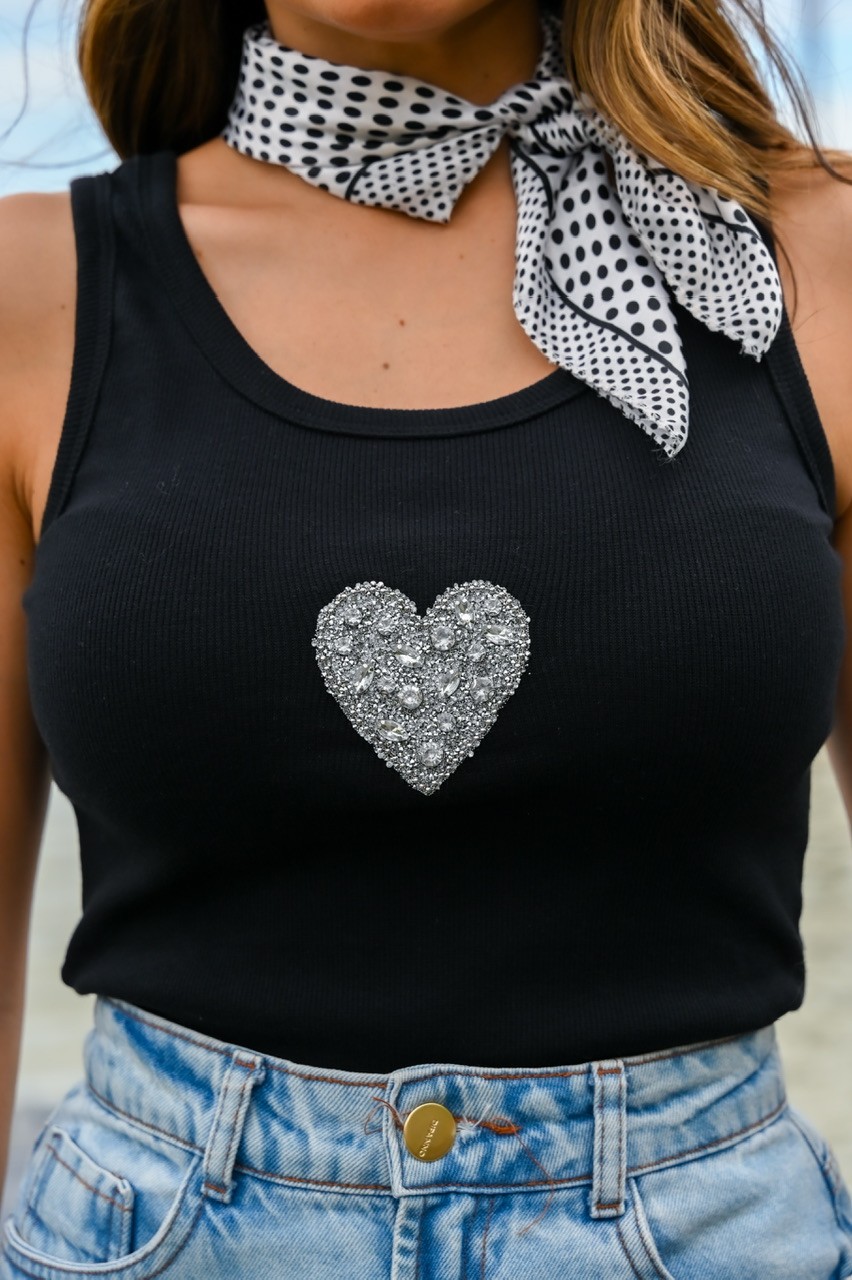 REGATA HEART SHINE - PRETO REGATA HEART SHINE - PRETO