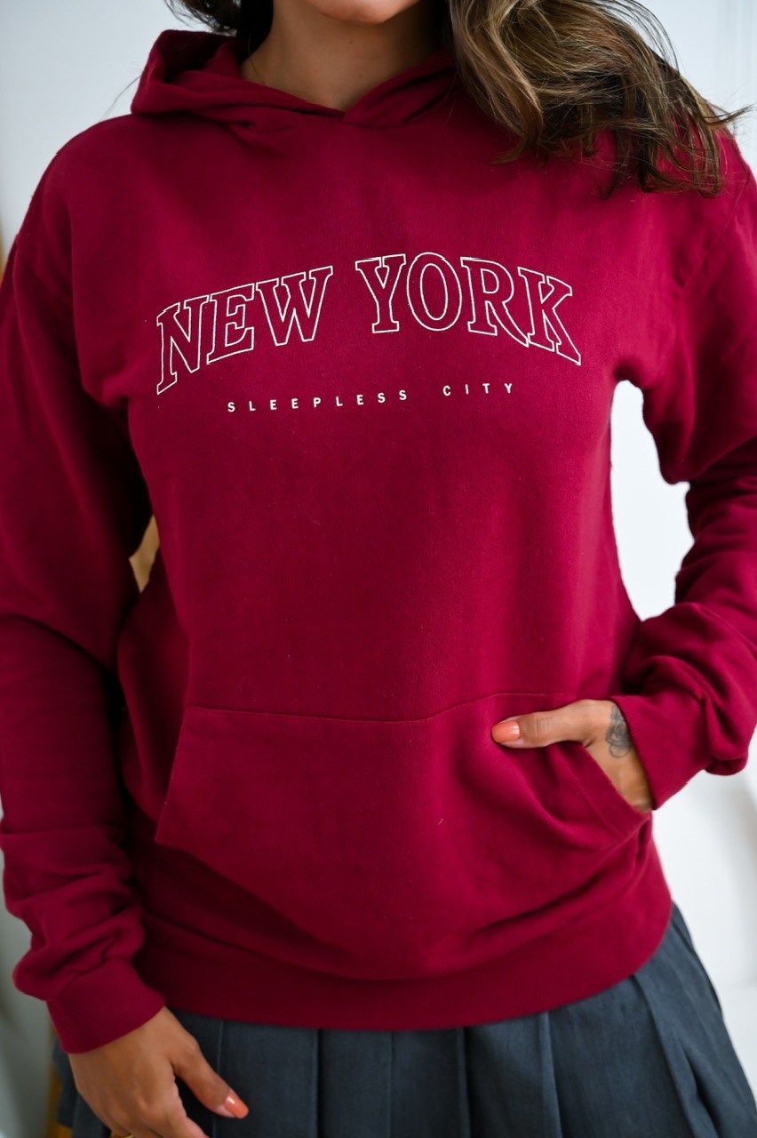 CASACO MOLETOM ESTONADO NEW YORK - MARSALA CASACO MOLETOM ESTONADO NEW YORK - MARSALA