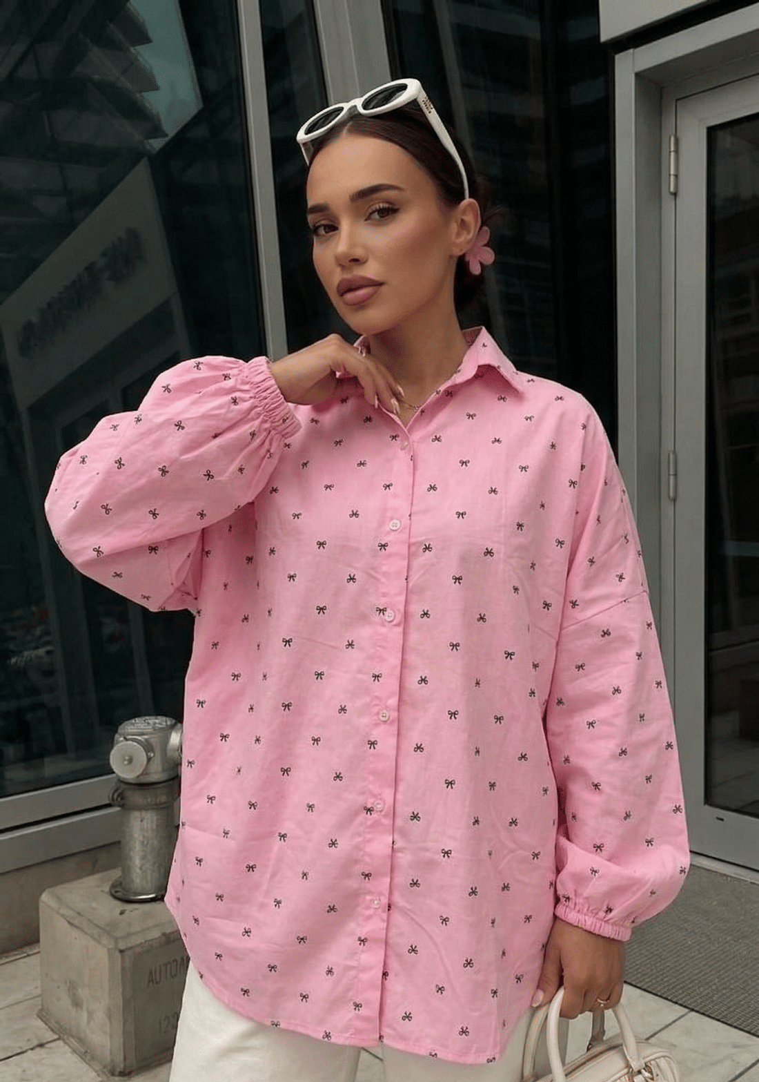 CAMISA OVERSIZED LAÇO - ROSA BEBÊ